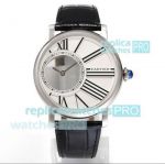 Swiss Rotonde De Cartier Replica Watch SS White Dial Black Leather Strap 42.5MM